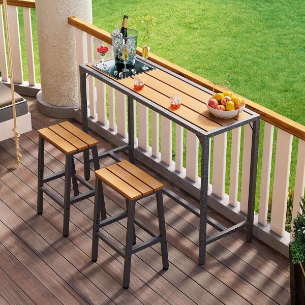 ODK 26 Inch Outdoor Bar Stools Set of 2, Patio Counter Height Stools with Weather Resistant Waterproof, Garden, Hot Tub, Kitchen, Yard, Balcony, Yellow Teak