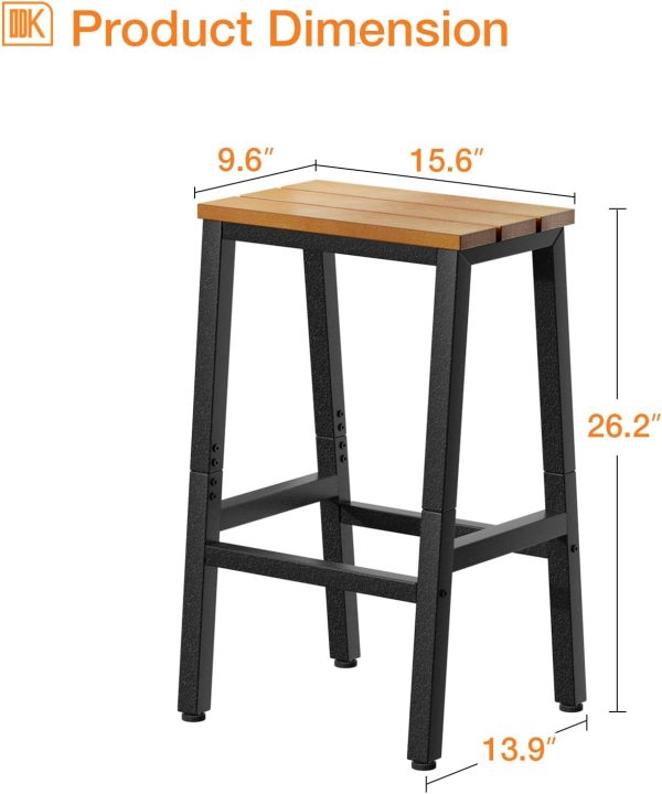 ODK 26 Inch Outdoor Bar Stools Set of 2, Patio Counter Height Stools with Weather Resistant Waterproof, Garden, Hot Tub, Kitchen, Yard, Balcony, Yellow Teak