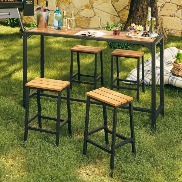 ODK 26 Inch Outdoor Bar Stools Set of 2, Patio Counter Height Stools with Weather Resistant Waterproof, Garden, Hot Tub, Kitchen, Yard, Balcony, Yellow Teak