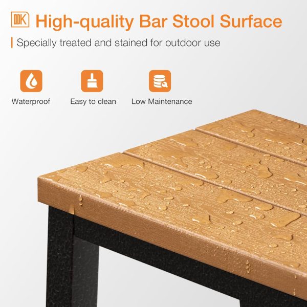 ODK 26 Inch Outdoor Bar Stools Set of 2, Patio Counter Height Stools with Weather Resistant Waterproof, Garden, Hot Tub, Kitchen, Yard, Balcony, Yellow Teak