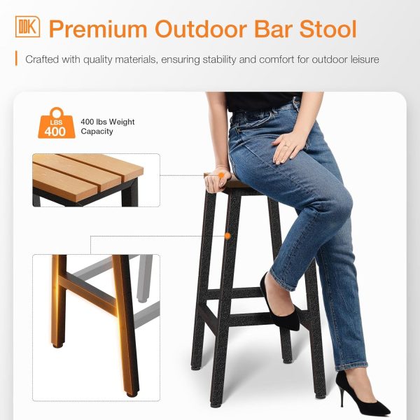 ODK 26 Inch Outdoor Bar Stools Set of 2, Patio Counter Height Stools with Weather Resistant Waterproof, Garden, Hot Tub, Kitchen, Yard, Balcony, Yellow Teak