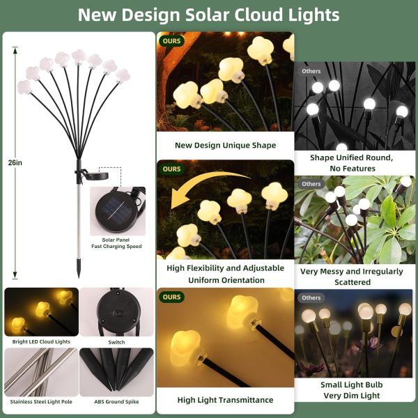 Solar Lights Outdoor 4 Pack 32 LED Solar Cloud Swaying Lights Solar Garden Lights Waterproof Outdoor Decor for Yard Patio & Pathway
